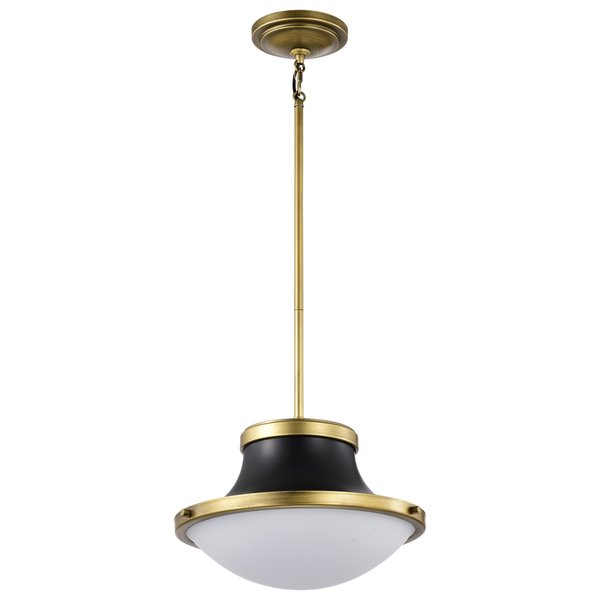 Nuvo Lafayette 1-Light Pendant 14 in. Matte Black/Natural Brass White Opal Glass 60/7907